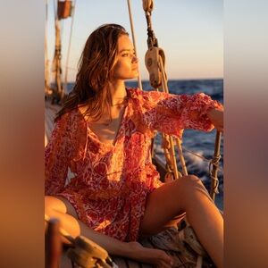 Miss June Paris Lurex Myko Long Sleeve Blouse Fuschia Orange Boho gorgeous! 742